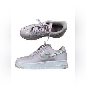 Nike Size 8 Air Force 1 ‘07 Essential Venice Metallic Silver Lilac Low Sneakers